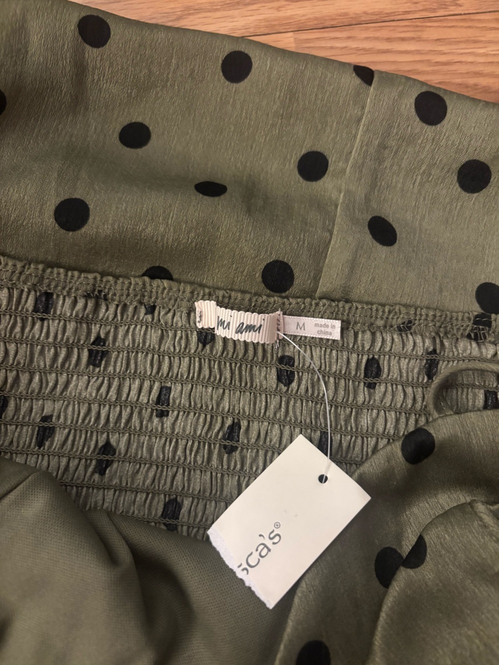 Francesca's Collections Olive Green & Black Polka Dot Mini Dress Size Medium - Picture 6 of 6